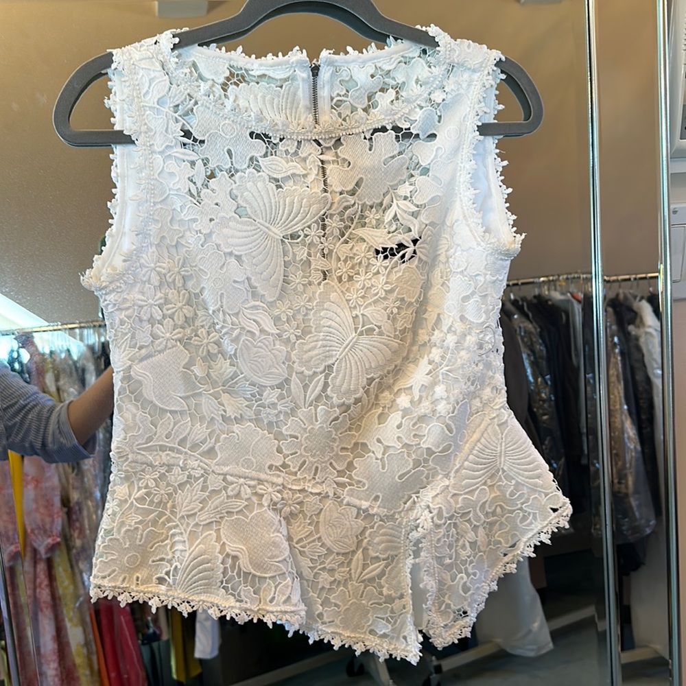Nanette Lepore White crochet asymmetrical tank